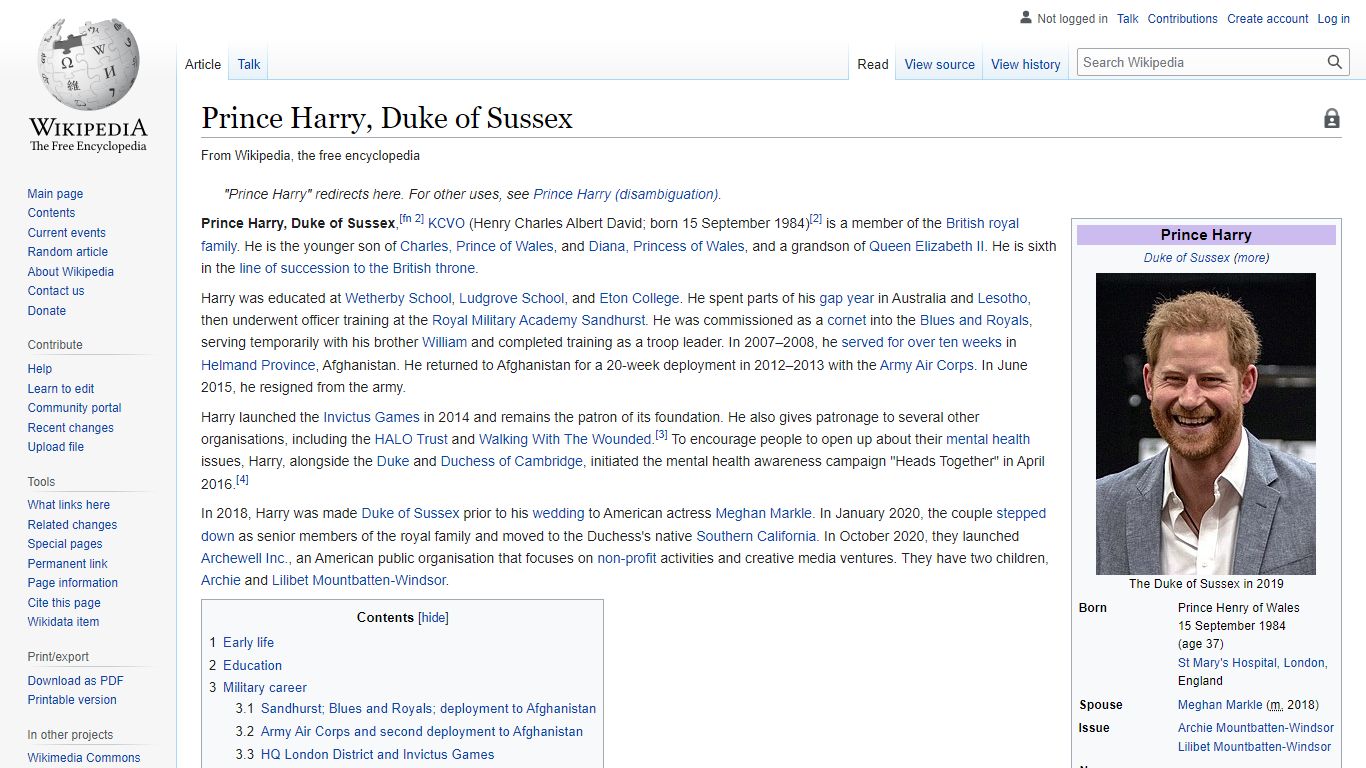 Prince Harry, Duke of Sussex - Wikipedia